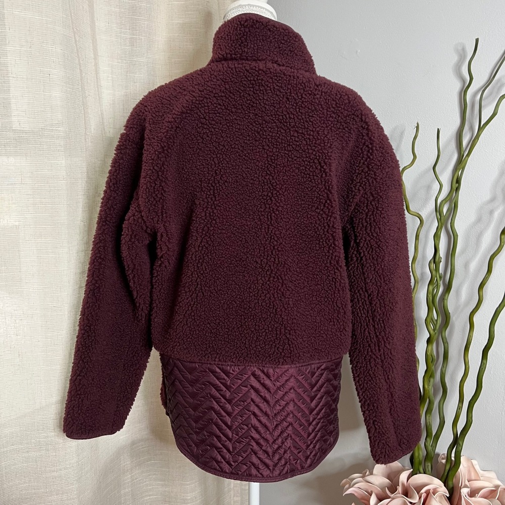 Athleta Cozy Sherpa Snap‎ Sweatshirt Oversized 466888 Maroon Women's Size Small - Picture 2 of 11